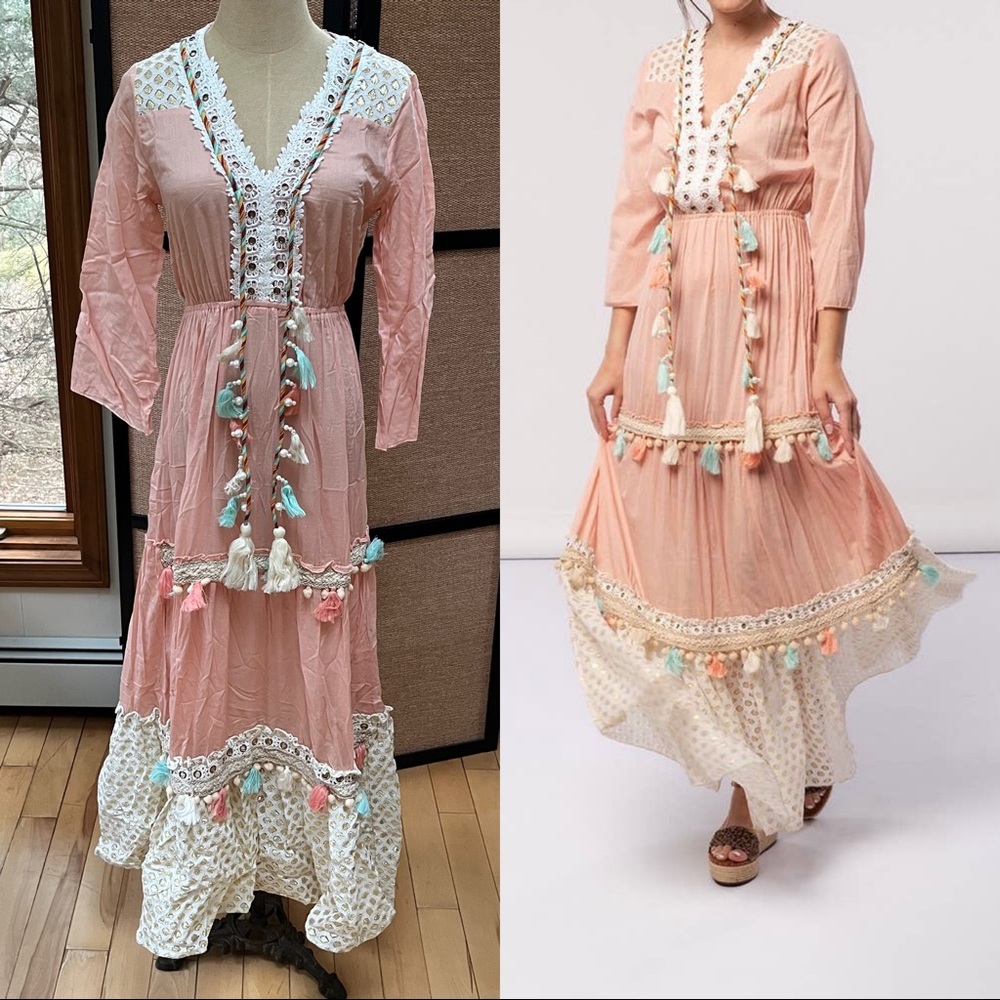 Pastel Tasseled Ruffled Maxi Dress